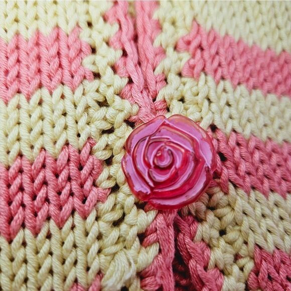 Vintage Crochet Knit Floral Stripe Pink Coquette Button Down Cardigan Sweater M - Picture 9 of 14